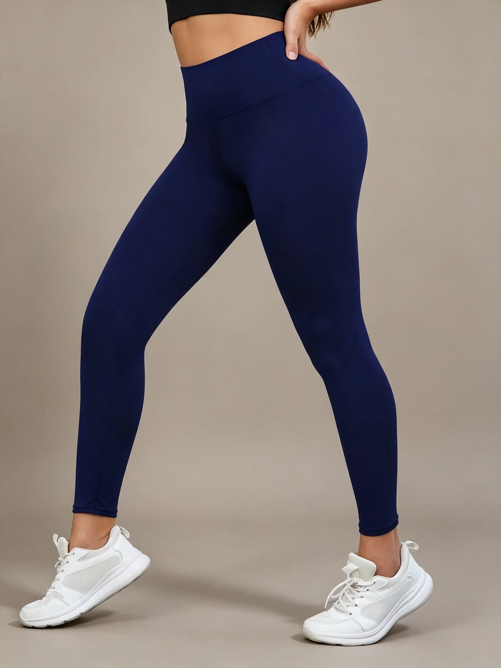 Women's Yoga Leggings Solid Color High Waisted Slim Fit Hip Lifting Stretch Leggings Quick Drying Breathable Fitness Sport Pants