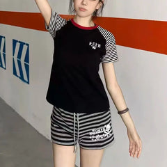 Women Shorts Pantalones Cortos De Mujer Casual Fashion Y2k Pants 2026 New Street Hottie Bottoms Striped Skull Print Chic Shorts