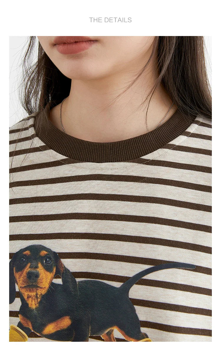 Striped Dog Print Loose Tee