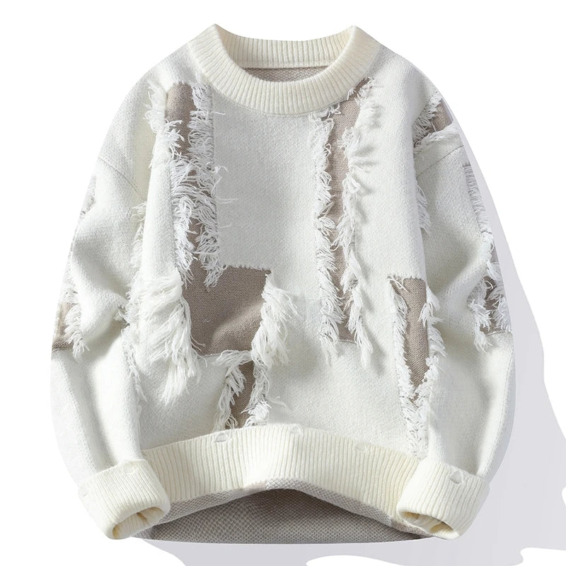 2026 Winter Fashion worn‑out design Sweater Men Casual Knit Pullovers Mens Thick Warm Loose Knitted Sweaters Streetwear Man
