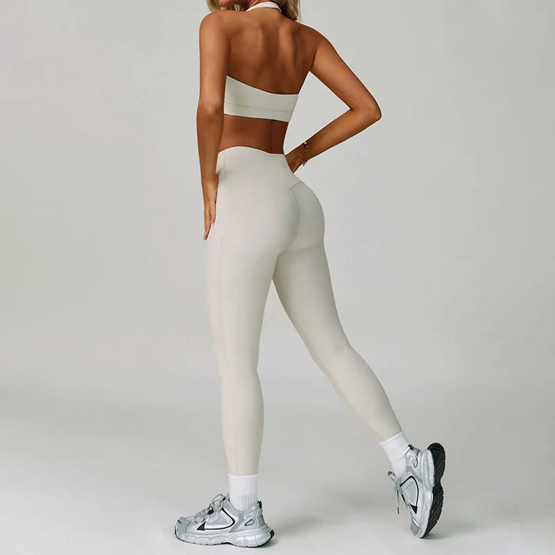 TRY TO BN Gym Sets Woman 2 Piece Yoga Backless Top Women's Tracksuit High Waisted Leggings Butt Lifting Fitness Workout Clothes