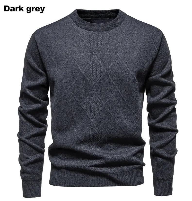 New Sweater Men Casual Knitted Pullover Solid Color Warm Regular Fit Round Neck Sweater Pullovers Mens Sweatwear