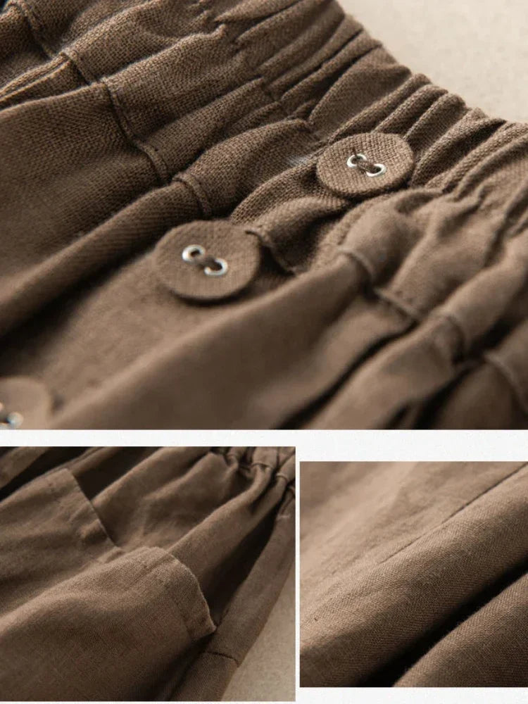 Women's Skirt Cotton Linen Casual Straight Skirts Woman Fashion 2026 Summer Loose Solid Color Button Long Skirts for Women