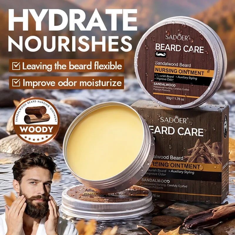 Men's Sandalwood Beard Care Balm Tame Unruly Hairs, Deeply Cleanse & Moisturize Dry Beards, Promote Healthie Thicker Facial Hair