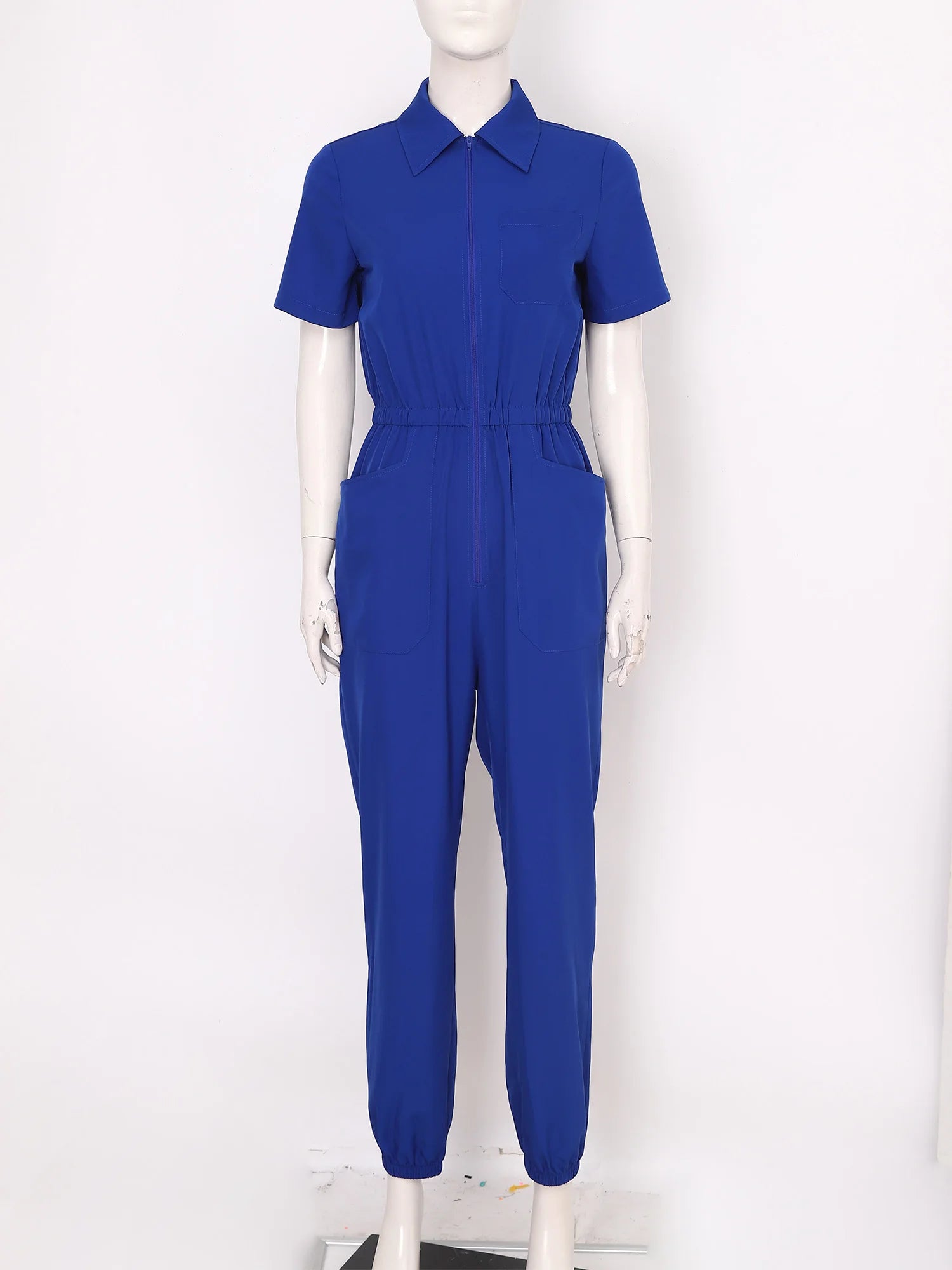 Womens Short Sleeve Scrubs Jumpsuit Front Zipper Elastic Waist Jogger Pants Rompers Nurse Doctor Workwear for Caring Nursing