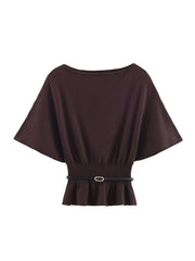 TFMLN Slash Neck Tiered Knit Pullover