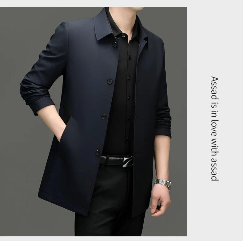 Solid Lapel Business Trench Coat