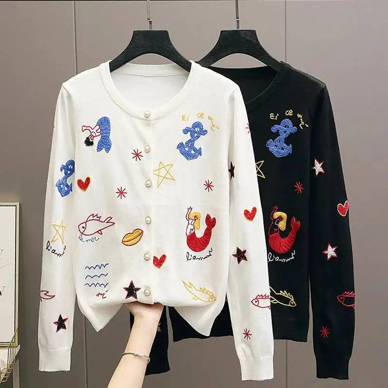 Embroidered Knit Cardigan Sweater