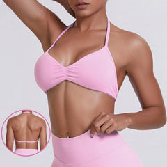 Sport Bra Strappy Bra Top Women High Support Thin Strap Halter Sport Seamless Bras Scrunch Workout Yoga Tank