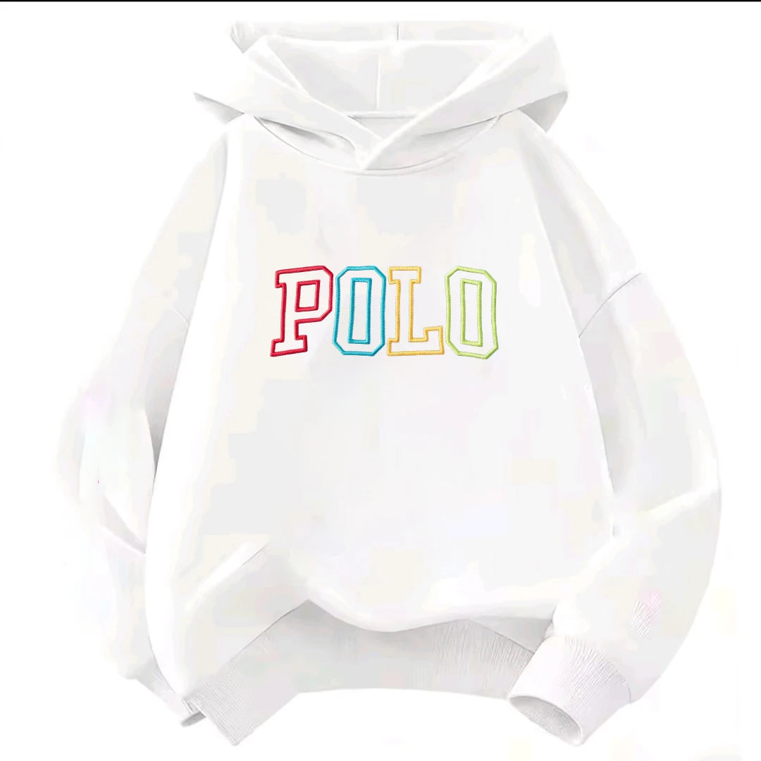 Children Hooded Kids Hoodie Colorful Gradient POLO Letter Print Long Sleeve Pullover Sweatshirt Boy Girl Casual Autumn Outerwear