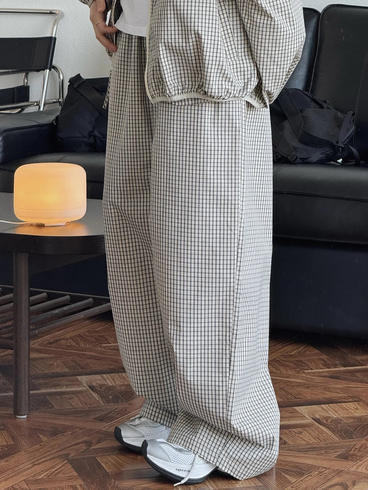 2026 Women Summer Long Pants High Waist Wide Leg 80% Cotton Plaid Pants Fashion Clothes Vintage Pants Female Trousers