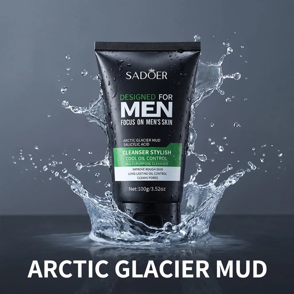 Men Glacier Mud Salicylic Acid Cleanser Long Oil Control Deep Purify Pores Wash Daily Grime Soft Coarse Skin Facial Cleanser