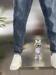 Thick Jeans Men's Slim Fit Spring Autumn Winter Casual Long Pants Cotton Stretch Denim mid Waist Zipper Closure Wear Resistant