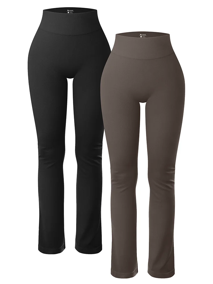Solid Leggings for Women Seamless Knit Yoga Pants Flared Trousers High Waist Hip Liftting Tights Slim Casual Sports Leggings