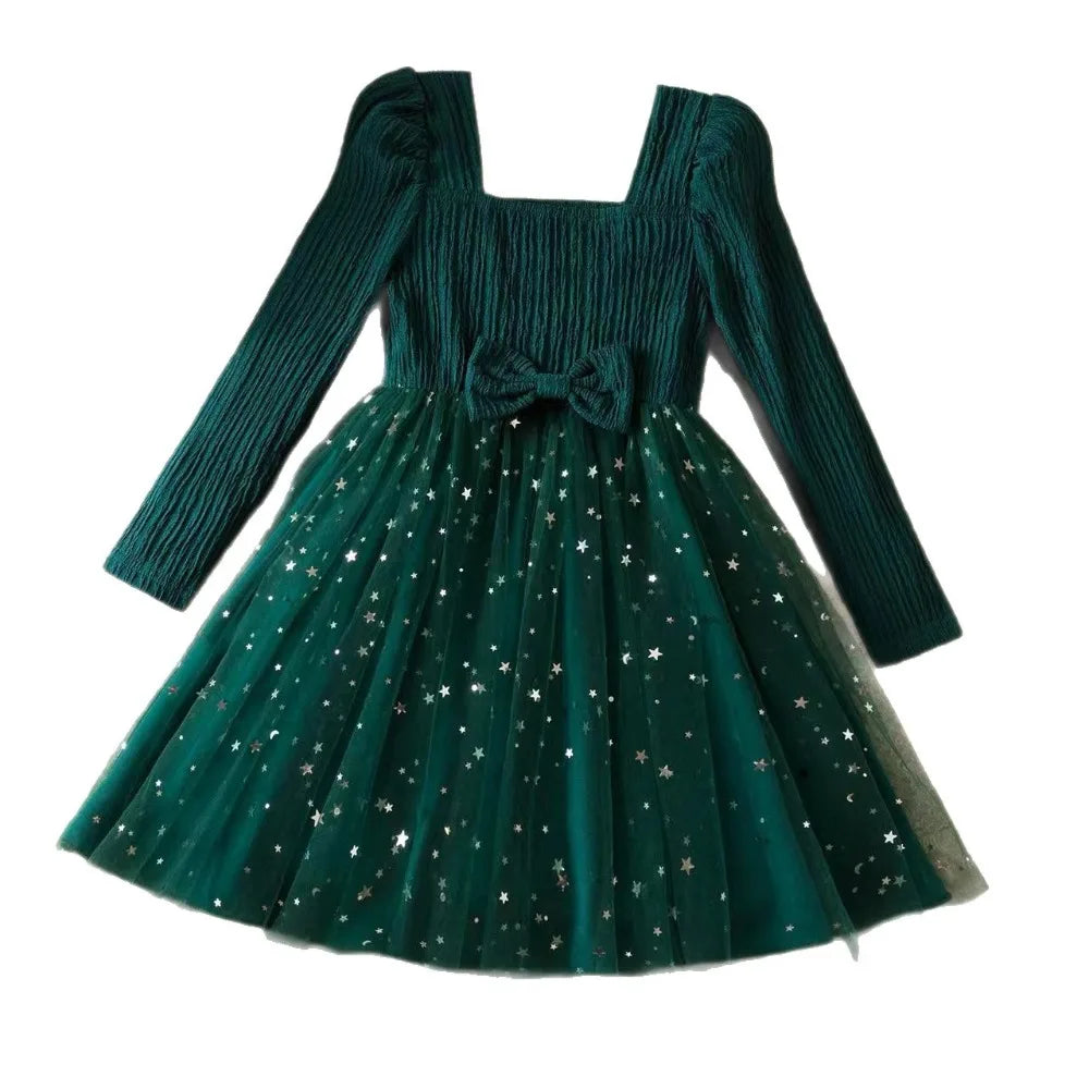 Christmas Bow Princess Girls Dress