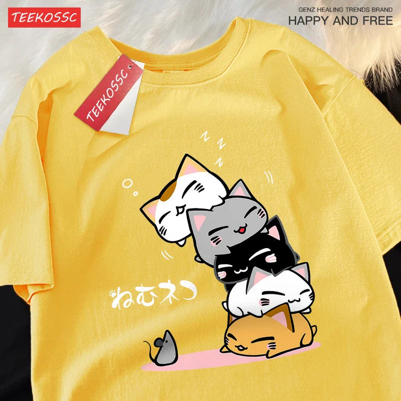 Stacked Cats Oversized Cotton Tee
