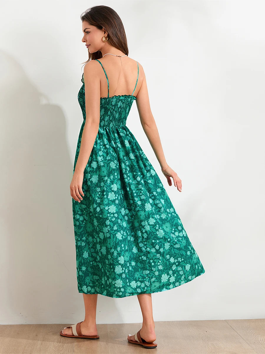 V-Neck Lace Trim Maxi Dress