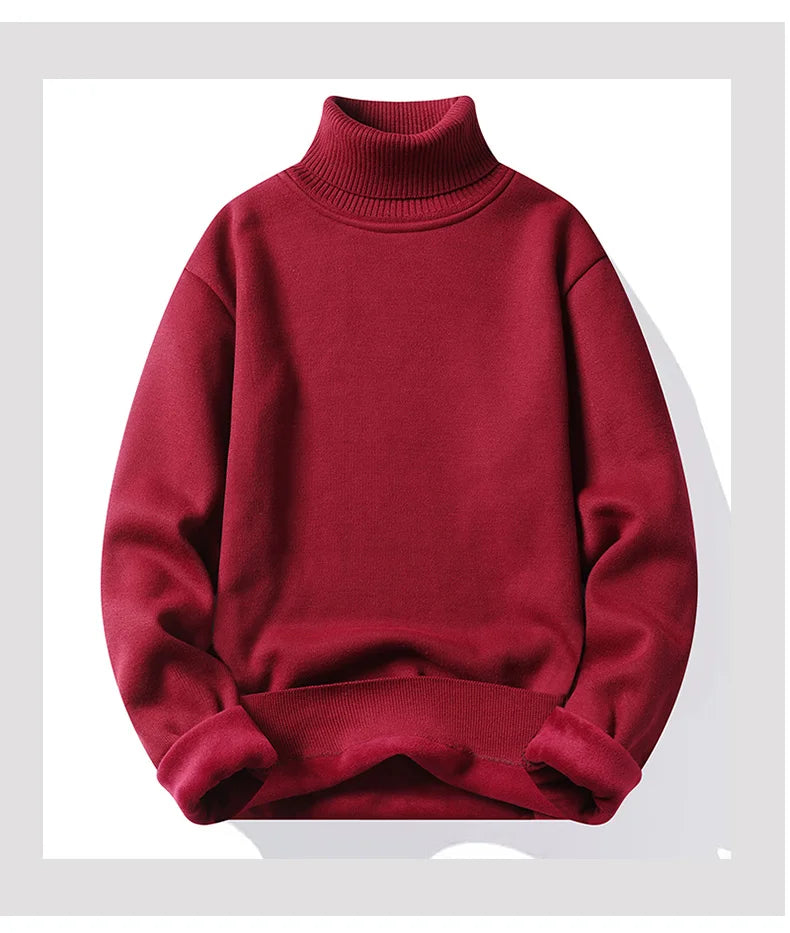Men's Fleece Thicker Sweater Turtleneck Warm Pullover High Quality Male Slim Knitted Wool Sweaters For Winter Plus Size 4XL