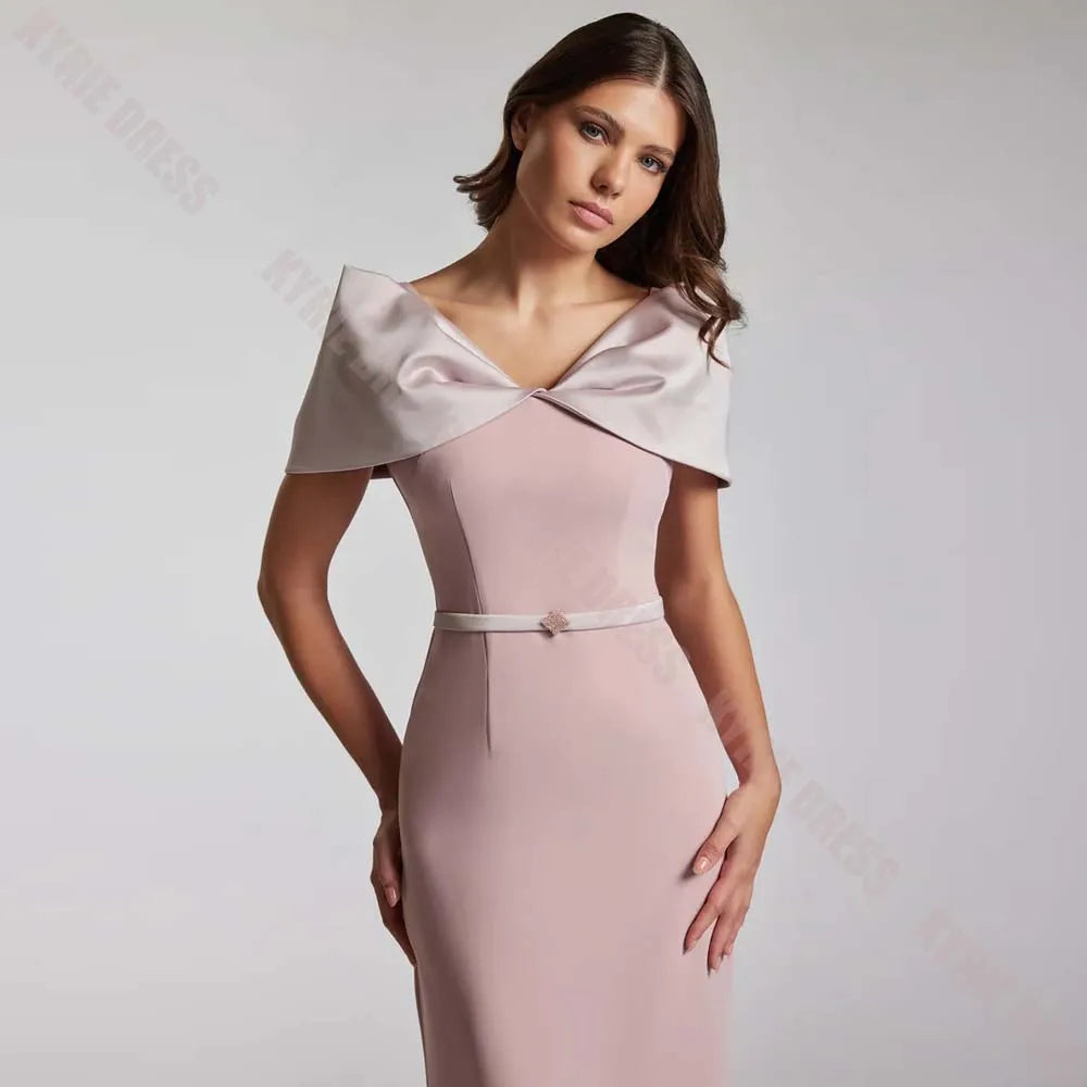 Customized Women Evening Dresses Elegant Bow V Neck Sleeveless Column Mermaid Wedding Guest Dress Floor Length Prom Party Gown