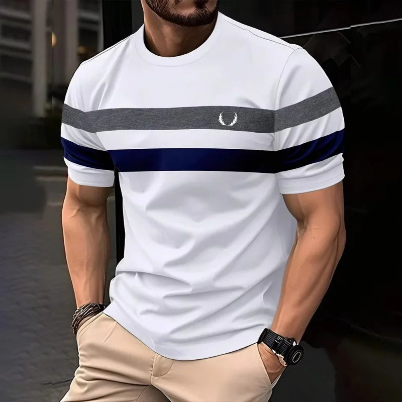 Men’s 3D Print Color-Block Stripe T-Shirt