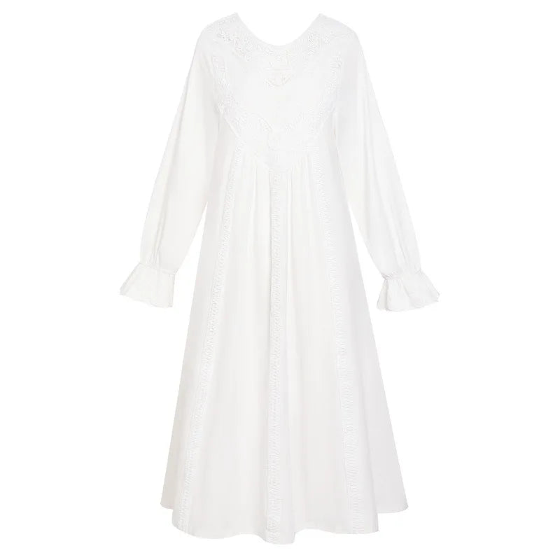 Romantic Lace Nightdress Women French Style Fairy Sleep Lace Dress Elegant Long Sleeve Cotton Nightgown Victorian Loungewear