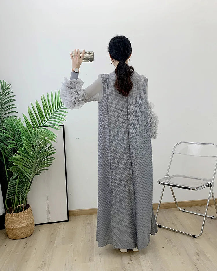 Women Elegant Evening Party Dresses 2025 Summer New Solid Colour Classic Long Sleeve Plate Flower Design Prom Dresses Female