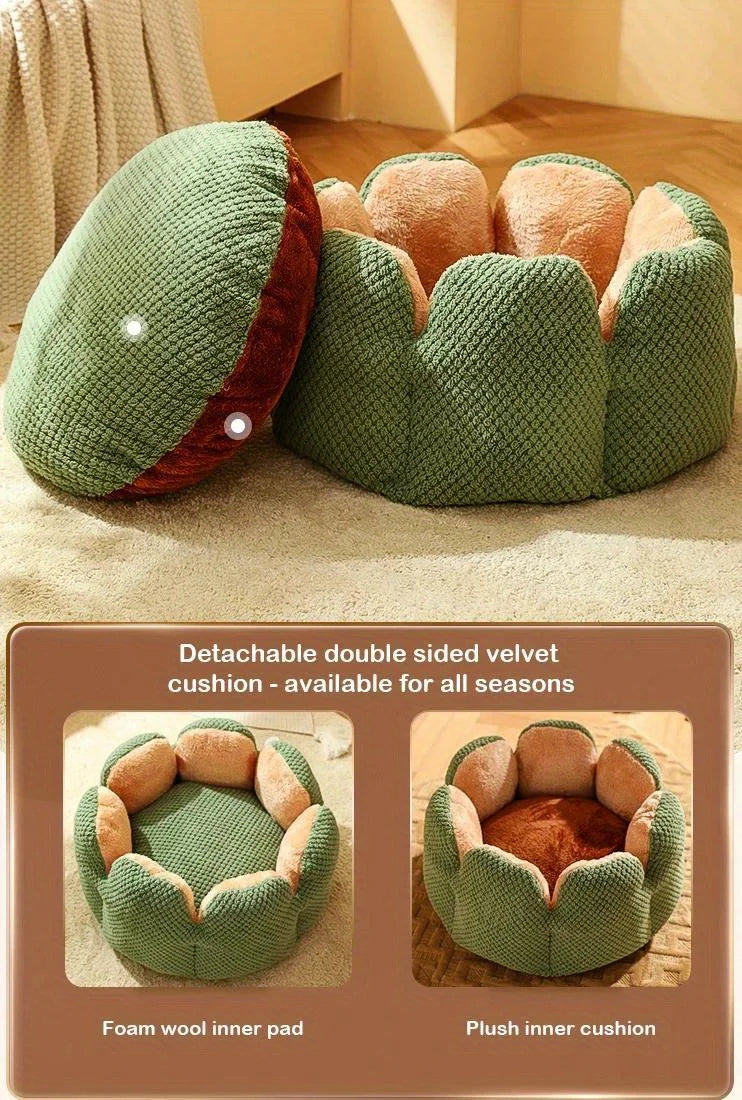 Petal Shaped Pet Bed, Plush Round Dog & Cat Cushion Mat with Knitted Texture, Ultra Soft Warm Nest for Kittens Puppies in Winter