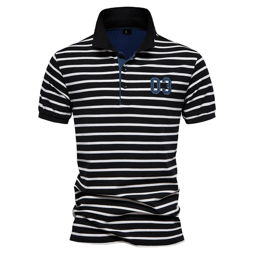 Striped Embroidered Cotton Summer Polo