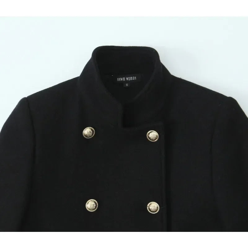 Retro Black Wool Long Coat