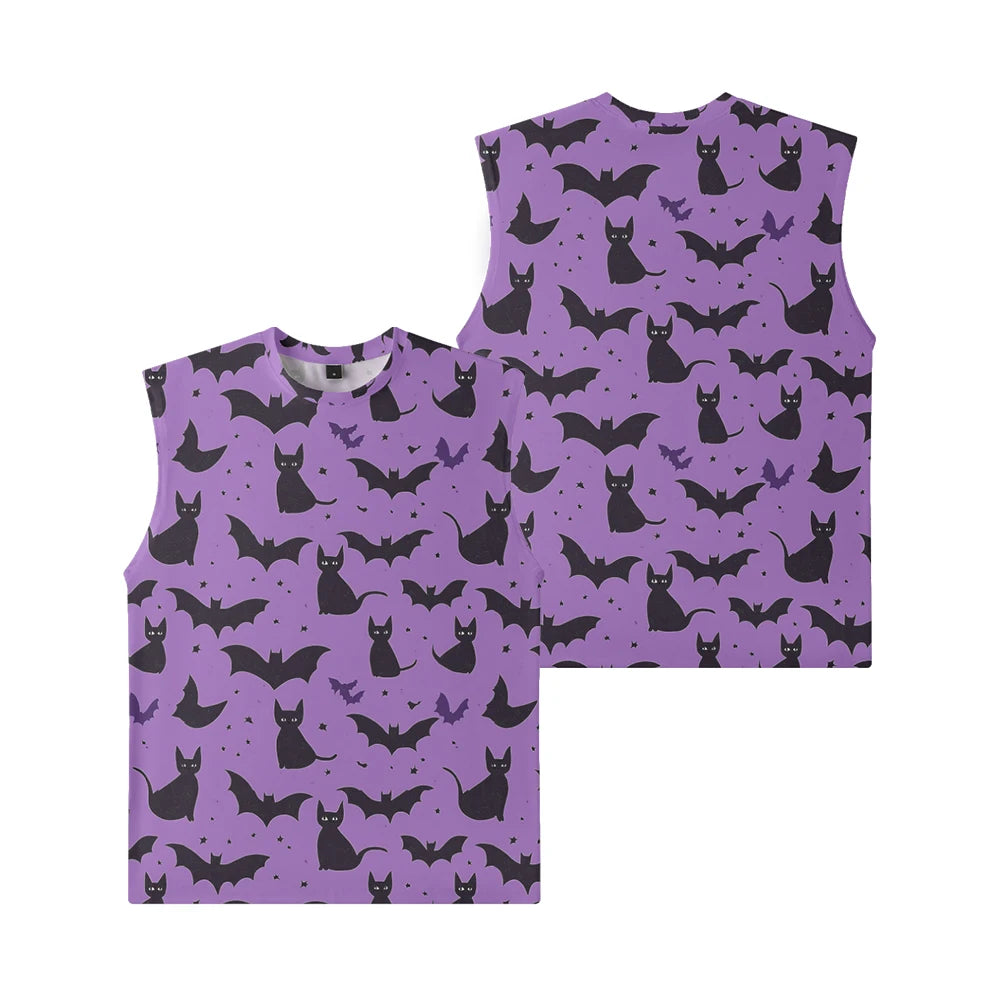 Black Bats Cute Cats Kitty Men Tank Top Gym To Street Sleeveless Bold Color Breathable Training Fit Vest Muscle Fitness Clothing