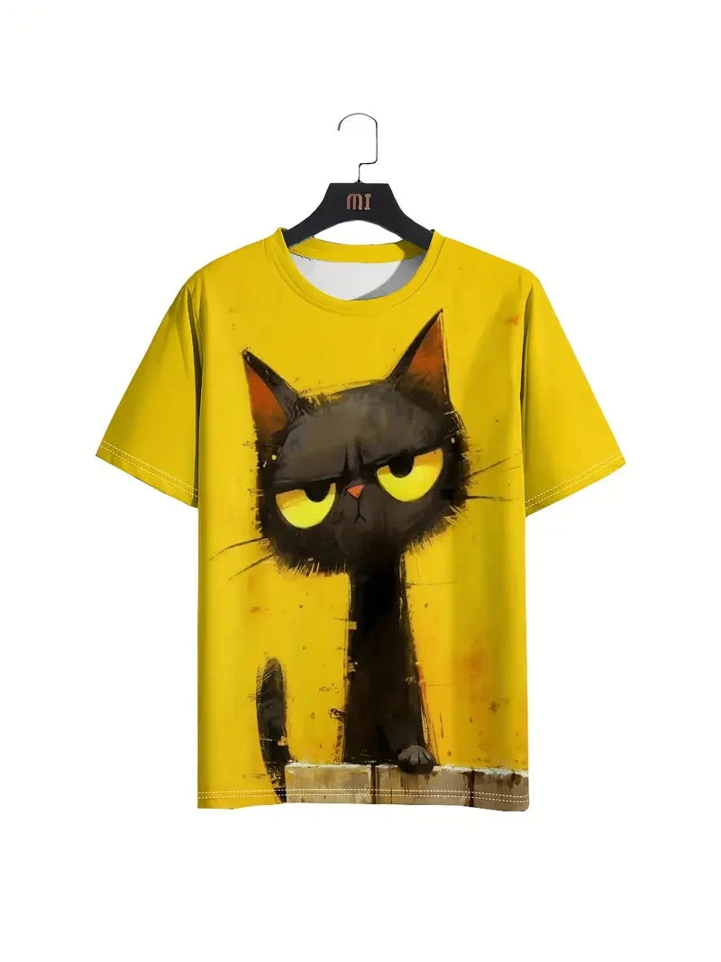 Y2K Anime Cat Printed Tee