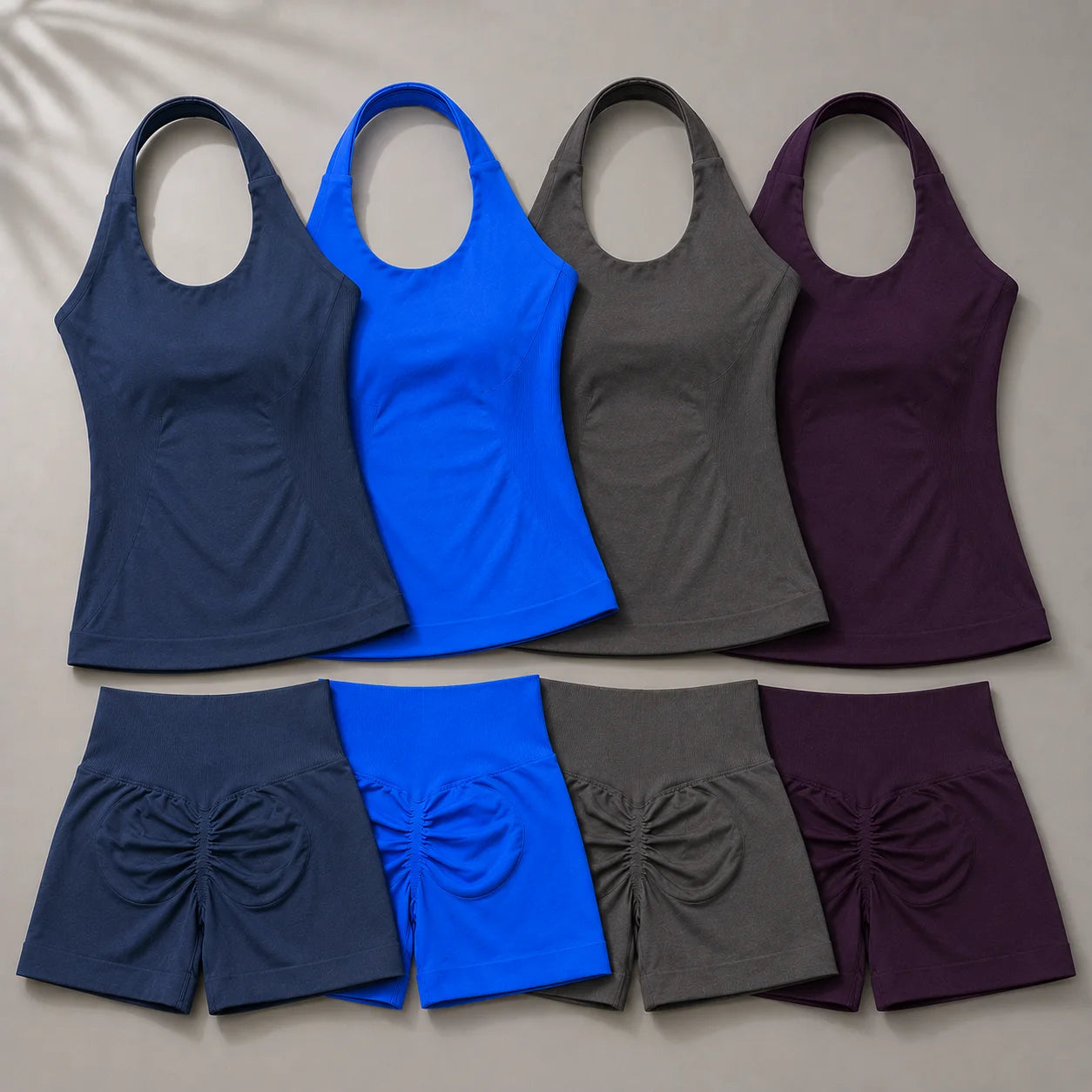 Women Seamless Yoga Set Halter Sports Bra Scrunch Butt Shorts 2 Piece Gym Workout Fitness Activewear High Waist Athletic Outfit