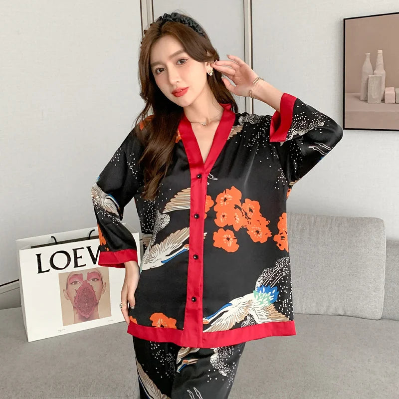 Ice Silk V Neck Pajama Set