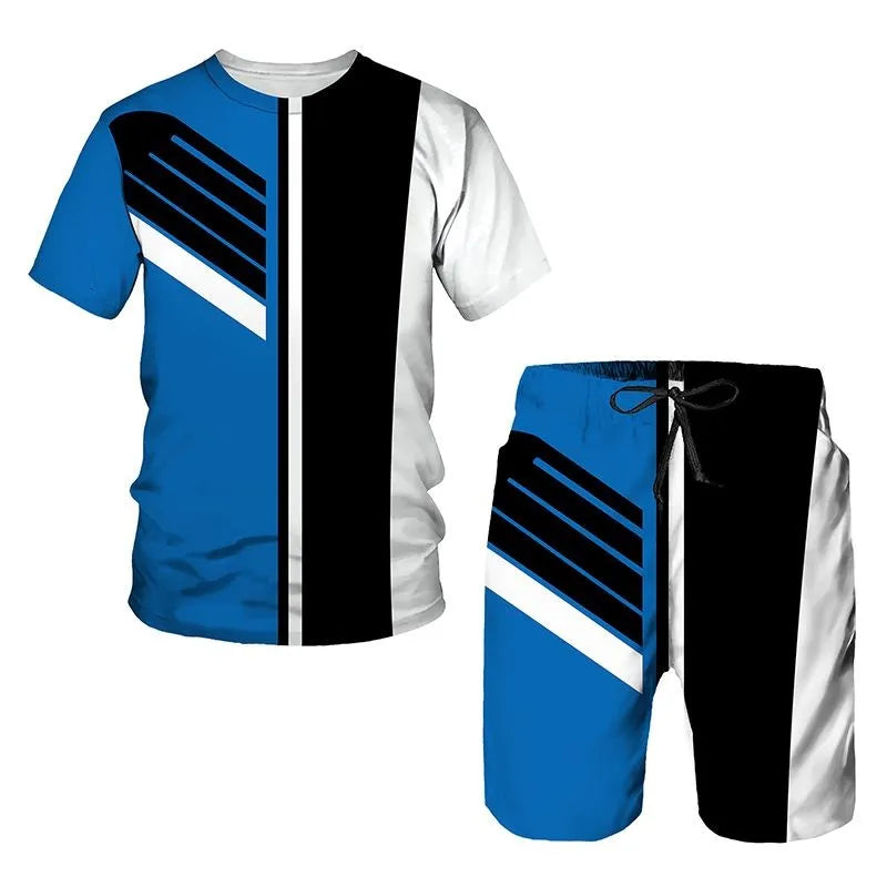 New Men's Tracksuits Summer round neck T-shirt Oversized Men Trend Casual Tracksuits 3D Print T-shirt Shorts 2 Piece Outfit