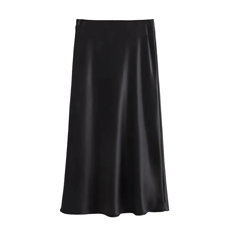 Elegant Satin Office Midi Skirt