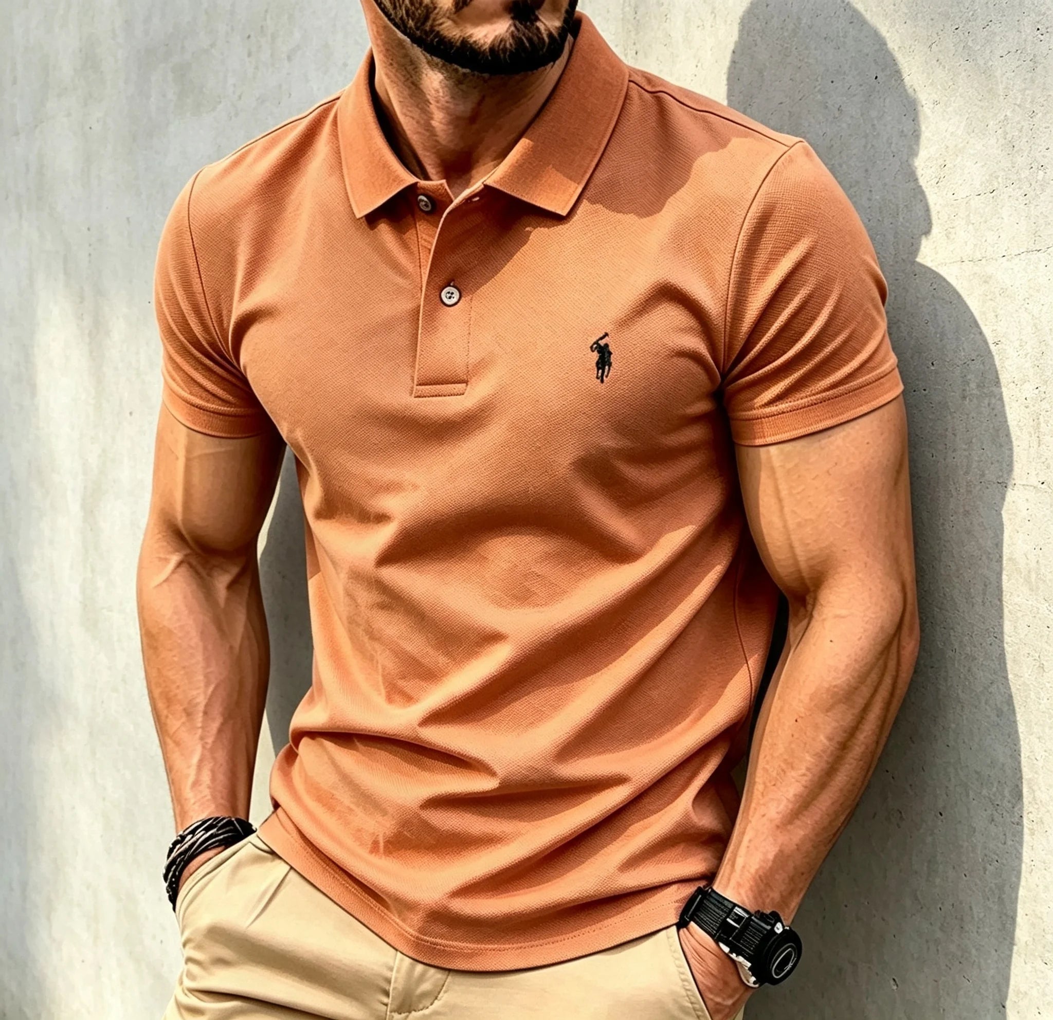 Men Solid Color Polo Shirt Regular Fit Business Casual Short Sleeve Tops With Small Horse Embroidery Chest Print men shirts