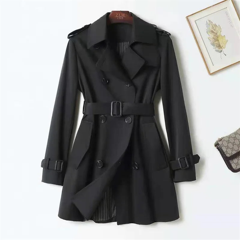 Double-Breasted Tie-Waist Trench Coat for Women