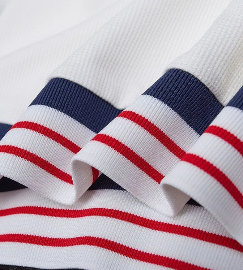 Waffle Stripe Long Sleeve Polo