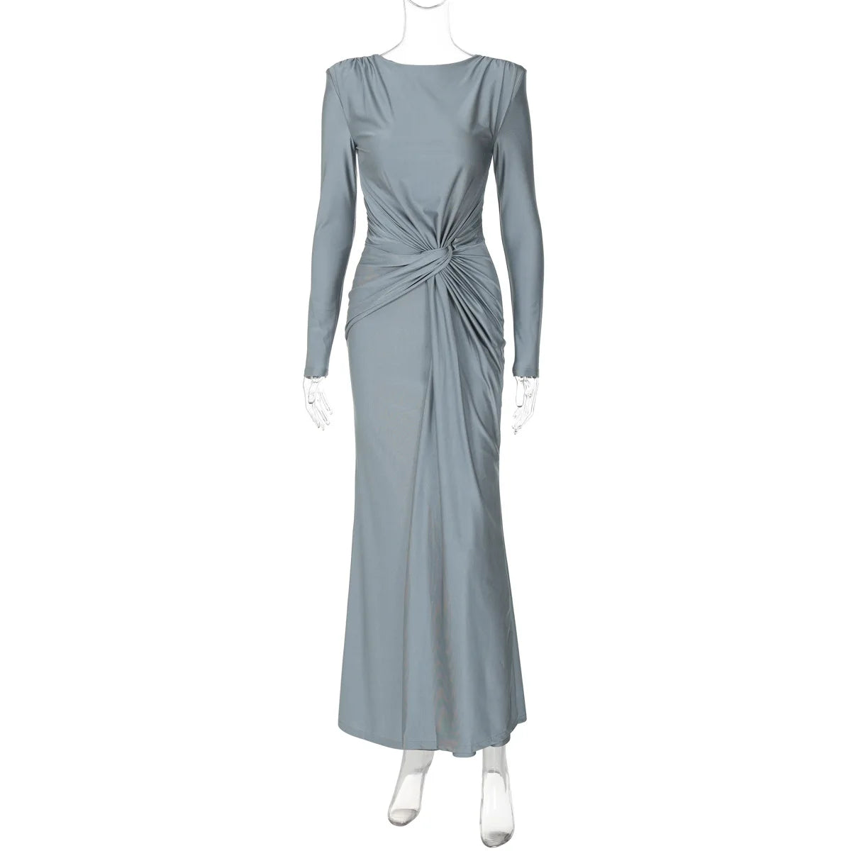 Women's Elegant Wedding Party Dress Female Clothing O-neck Long Sleeve Ruched High Waist Bodycon Long Maxi Evening Prom Dresses