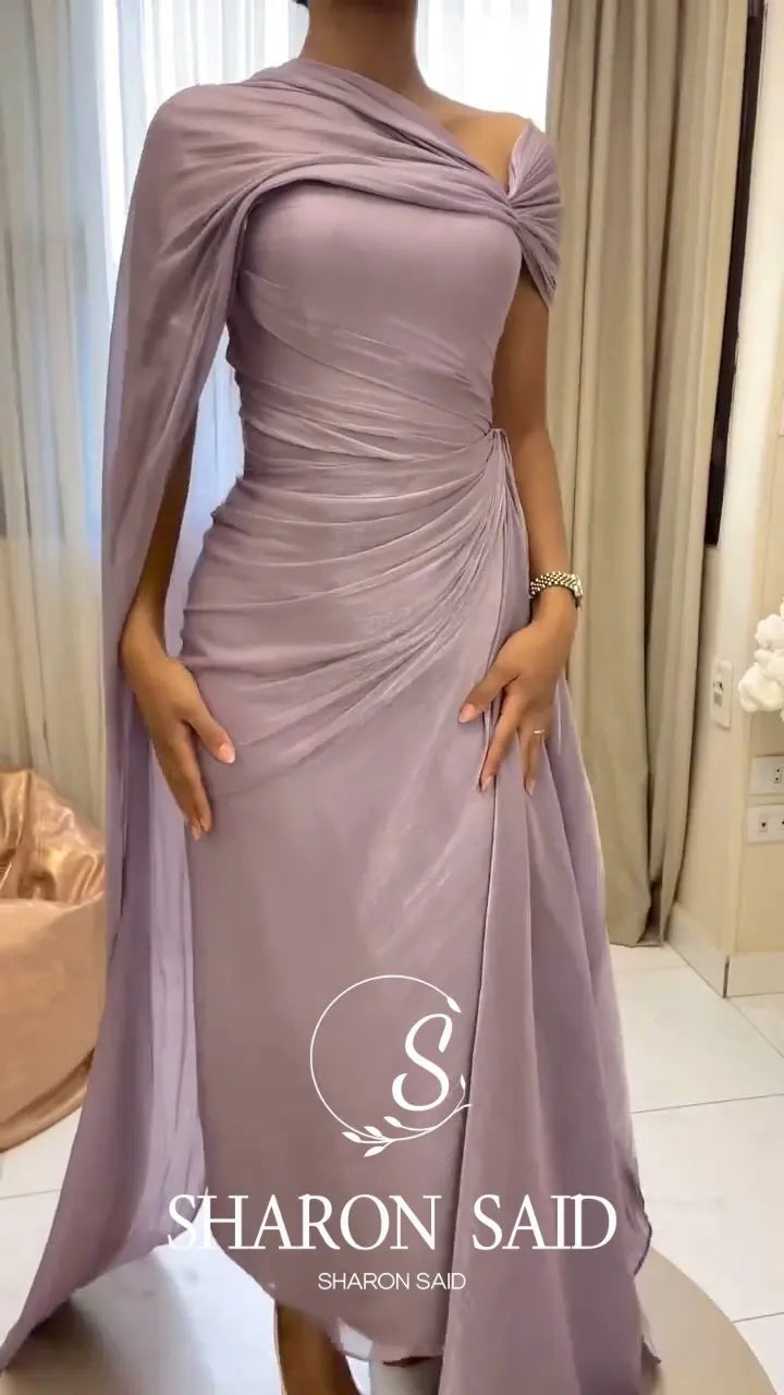 Lilac One-Shoulder Draped Evening Gown