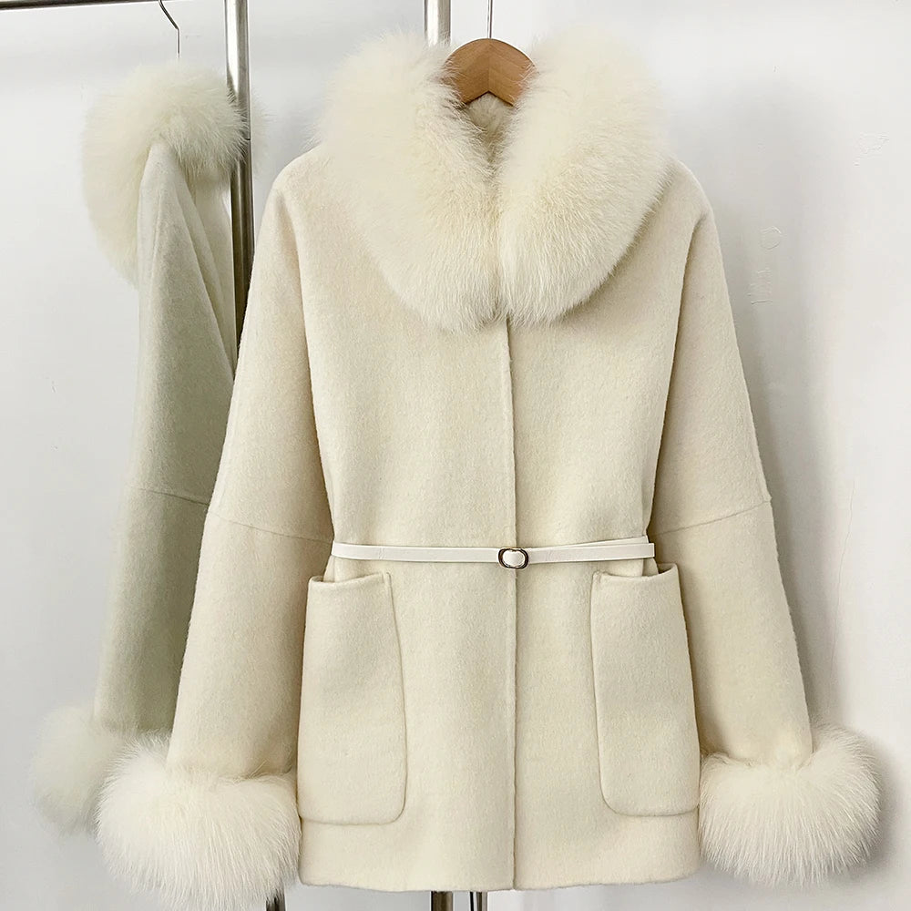 Luxury Wool Fur Winter Long Coat