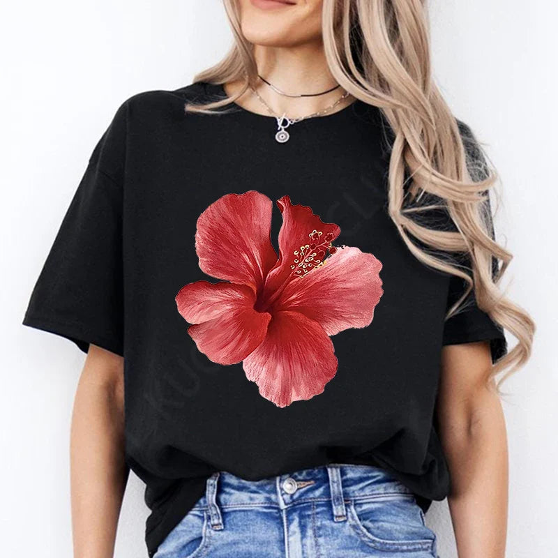 Pink Hibiscus Casual Y2K Tee