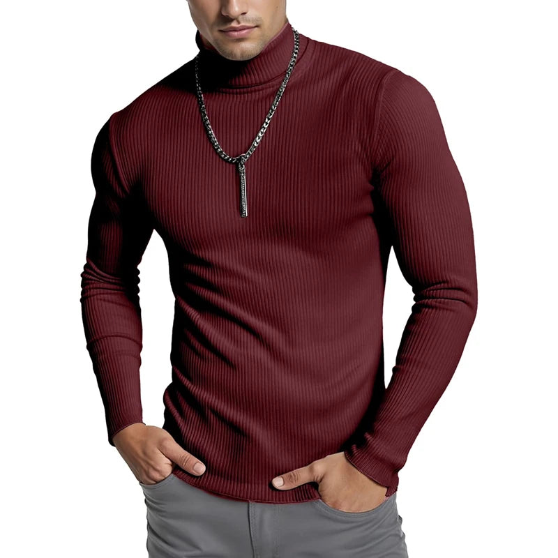 Striped Turtleneck Knit Sweater