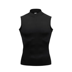Training Exercise Sleeveless T-shirts Men Fitness Running Vests Turtleneck Elastic Quick Dry Compression Shirt Gym Tank Tops