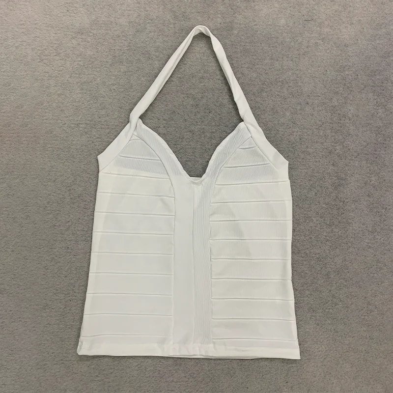Women's Summer Tops Halter Neck Deep V Ruched Fitted Camisole Crop Top Black Top or White Top Y2K Sleeveless Party Clubwear