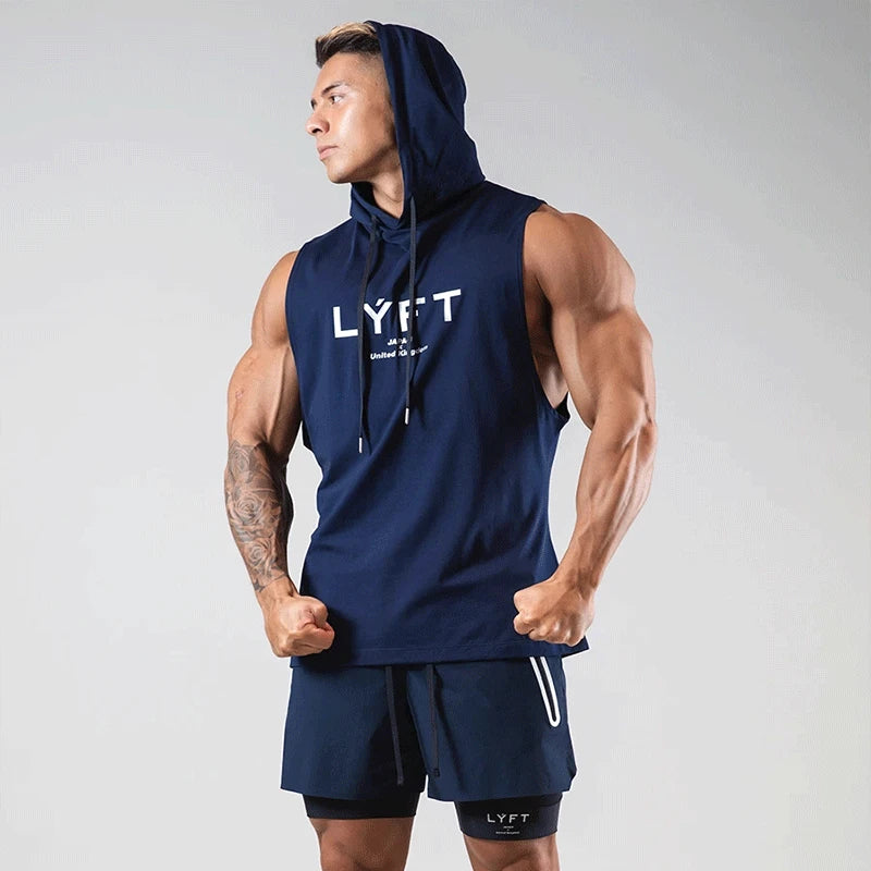 Men's Workout Hooded Tank Tops Bodybuilding Muscle Cut Off T Shirt Sleeveless Gym Hoodies