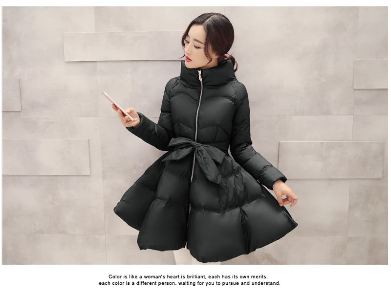 2023 New Fashion Winter Coats Women Warm Outerwea Cotton Padded Jackets Womens Clothing Belt Zipper Parkas Femme A-word Jacket