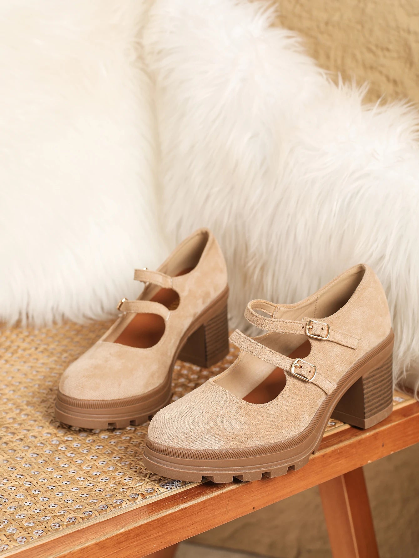 Women Square Heel Mary Jane Pumps