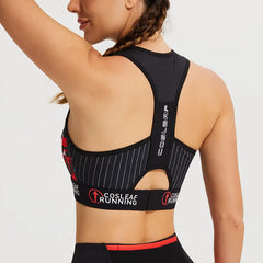 Black Stripe Sports Bras Women Racerback Sleeveless Elastic Waistband Shockproof Quick Dry Stretch Training Camisole Sportswear