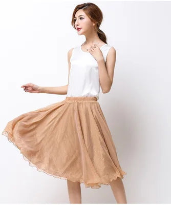 Silk Pleated High Waist Midi